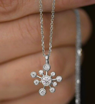 1.00Ct Round Cut Real Moissanite Pendant Free Chain 14K White Gold Plated 19mm - £54.39 GBP