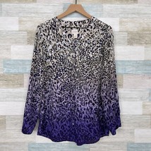 Chicos Glam Cheetah Robin Shirt Blouse Beige Purple Ombre Casual Womens 1 Medium - £23.60 GBP