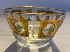 Vintage Culver Glass Valencia Green Diamond Metallic Gold Dip Bowl MCM 4&quot; - $39.57