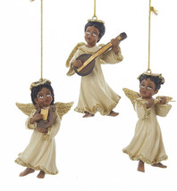 Kurt Adler Set Of 3 African American Angels Playing Musical Instruments H9529 - $26.88