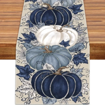 Contemporary Thanksgiving Fall Linen Table Runners - Blue Pumpkins - 3 s... - $19.79+