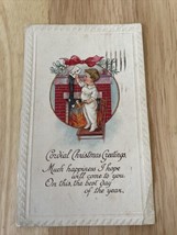 VINTAGE 1919 Christmas Post Card A Little Boy With Letter For Santa - £3.67 GBP