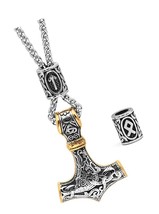Viking thor hammer mjolnir necklace for men rune amulet gift - £49.48 GBP