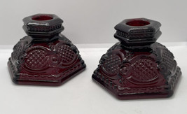 Vintage Set Of 2 Avon Ruby Red 1876 Cape Cod Collection Taper Candle Hol... - $11.29