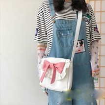 Lolita Fashion Bow Women Shoulder Bag Canvas Retro Casual Messenger Bag JK Girl  - £17.56 GBP