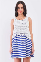 Women&#39;s Horizontal Striped Sleeveless Floral Embroidery Layered Top Mini... - $14.80