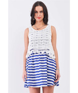 Women&#39;s Horizontal Striped Sleeveless Floral Embroidery Layered Top Mini... - $20.29 CAD