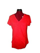 Daily Ritual T Shirt Red Women Curved Hem V Neck Size Large Cotton - £14.24 GBP