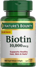 Nature&#39;s Bounty Biotin, Supports Healthy Hair, Skin and Nails, 10,000 mcg, Rapid - £23.97 GBP