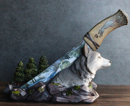 Ebros Gray Wolf In Forest Centerpiece With Hunting Knife Letter Opener S... - £25.47 GBP