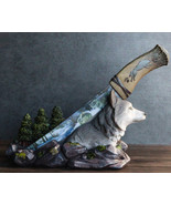 Ebros Gray Wolf In Forest Centerpiece With Hunting Knife Letter Opener S... - $45.04 CAD