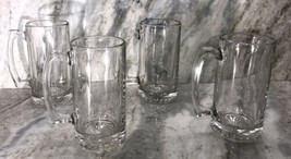 Glass Heavy Set Of 4 Sports Beer Drinking Mug With Handle 26.5 oz. 7&quot;H,3.5&quot;W-NEW - £37.05 GBP