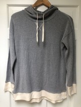 New LL Bean S Navy/Ivory Waffle Knit Pullover Drawstring Hoodie Tunic Top - $49.49