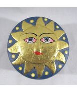 Celestial Sun Covered Trinket Box 3 1/4in Hand Painted Indonesia Blue Go... - $27.71