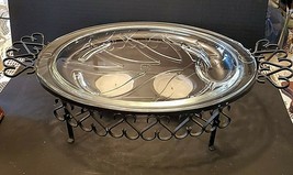 Pyrex No. 815 Glass Oval Meat Platter Tree Of Life In Metal Warming Stand - £33.35 GBP