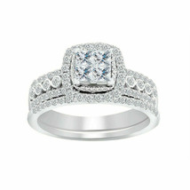 Halo Bridal Ring Set 3.15Ct Princess Cut Diamond 14k White Gold Finish in Size 8 - £127.08 GBP