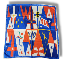 Vintage Louis Vuitton Cup 2000 Silk Scarf Hand Rolled 21&quot; x 22&quot; Red Blue Stars - $178.20