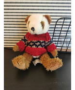 Vintage Chrisha Playful Plush White Teddy Bear Red Sweater 8&quot; Stuffed An... - $17.99