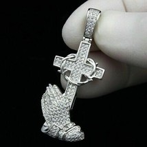3Ct corte redondo CZ Hands Cross Charm Pendant 14K White Gold Plated with... - £163.58 GBP