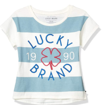 Lucky Brand Girls&#39; Short Sleeve Stripe Tee Shirt Sz M Stone Blue NWT - £6.78 GBP