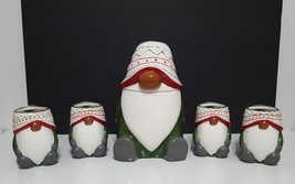 NEW Pottery Barn Festive Gnome Cookie Jar and Set of 4 Festive Gnome Mugs Earthe - £135.71 GBP