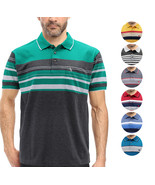 Men&#39;s Classic Cotton Blend Logo Short Sleeve Striped Embroidered Polo Shirt - $28.99