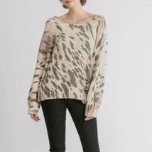 Umgee Distressed Animal Print Chunky Knit Sweater Size Small Boho Mob Wife - £11.26 GBP