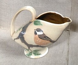 Adam Spector Art Pottery Uniquely Shaped Pitcher Hand Painted Bird On Br... - $55.44