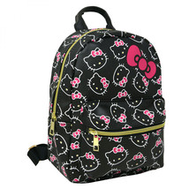 Hello Kitty Face Collage and Bows 10&quot; Mini Backpack Black - $36.98