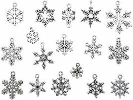 10 Snowflake Charms Silver Christmas Pendants Winter Assorted Lot Snow Findings - $6.86