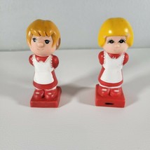 Tyco Toy Figures Lot of 2 Blonde Girls Red Dress Apron Rubber Painted Taiwan VTG - £7.98 GBP