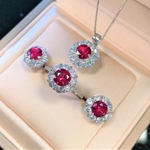 100% 925 Sterling Silver Sparkling High Carbon Diamond Ruby Ring Pendant Necklac - £84.56 GBP