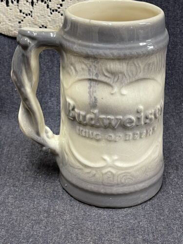 Vintage McCoy Ceramic Budweiser King of Beers Mug Gray Taster Throw Away 1950's - $7.92