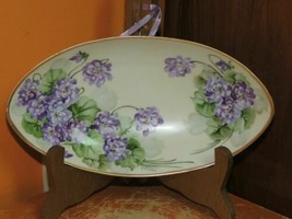 W Wilson Hand Painted Bowl 8&quot; Purple Violets poss Limoges signed dish ea... - $35.99
