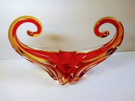 1950s Murano Orange/Red Bowl Italy MCM Glass Rare Amberina Sommerso free form - £214.11 GBP