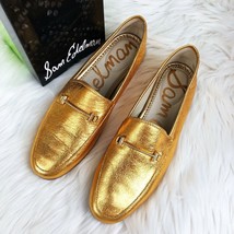 NEW Sam Edelman “Lior” Gold Metallic Leather Loafer Flats Size 6.5 Party - £50.89 GBP