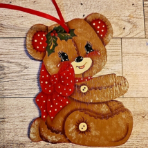 Vintage 1983 Hand Painted Teddy Bear Christmas Ornament on Wood 4.5&quot;   - £17.03 GBP