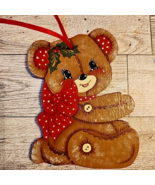 Vintage 1983 Hand Painted Teddy Bear Christmas Ornament on Wood 4.5&quot;   - $21.49