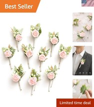 Vintage-Inspired 10pcs Groomsman Boutonniere Set - Blush and Cream Flowers - $107.99