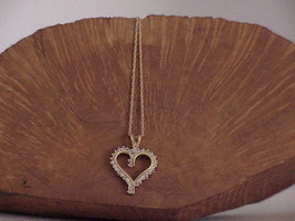 10k Yellow Gold .25ct Diamond Heart Pendant 18&quot; Necklace Vintage Antique... - £213.65 GBP