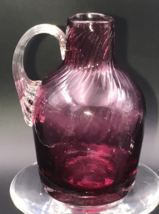 Pilgrim Glass Small Cranberry Red Applied Clear Handled Pitcher Hand Blo... - $13.99