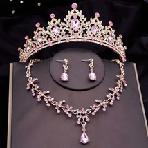 Crystal Tiara Bridal Jewelry Set |  Rhinestone Tiara Necklace Earrings S... - £52.58 GBP