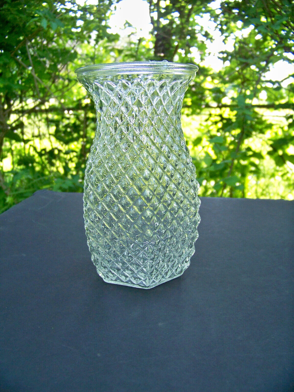 Primary image for Vintage Hoosier Glass Diamond Point Saw Tooth Pineapple Vase Clear #4071