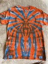 NEW Gildan Mens Orange Blue Spider Tie Dye Short Sleeve Short MEDIUM - £13.49 GBP