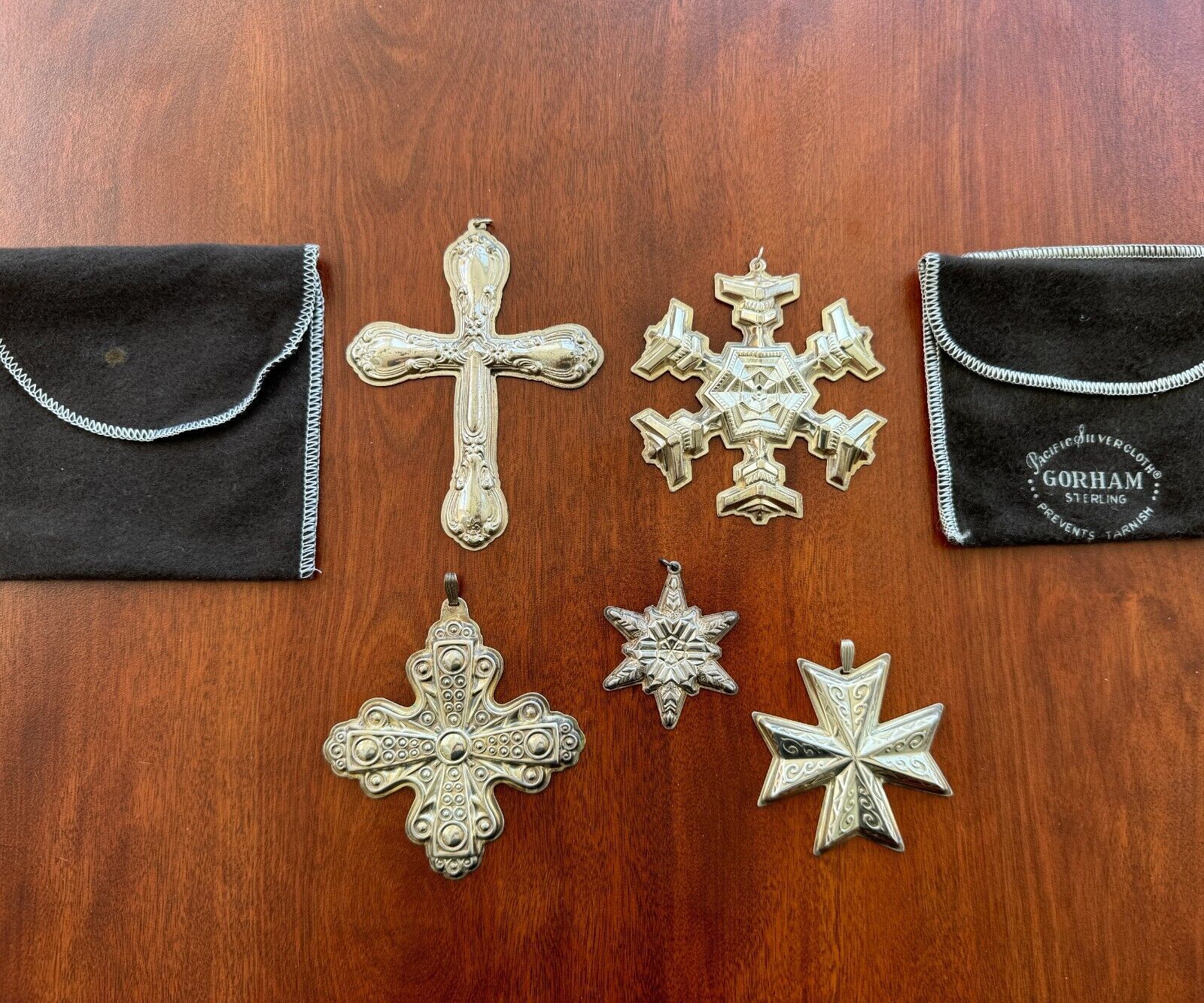 5 Gorham Reed Barton Sterling Silver Christmas Cross Ornaments Pendants 1970-98 - $336.60