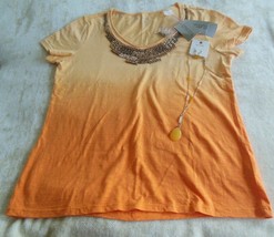 Chico&#39;s Women&#39;s Dip Dye Woods Seville Orange Top/Shirt Size 0 FREE Necklace - £25.02 GBP
