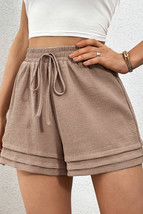 Straw Yellow Textured Tiered Edge High Waist Casual Shorts - $206.77 MXN