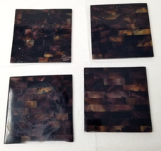 Dark Faux Tortoiseshell Acrylic Coasters Vinyl Backing Classic Set of 4 Vtg - $18.95