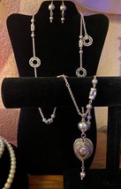 OOAK &quot;Reinvented Vintage&quot; 40&quot; Silver Tone Necklace &amp; Earrings Set - £20.10 GBP