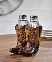 Cowboy Boots Salt Pepper Holder Set of 2 Glass Shakers 5" High Polyresin Boot image 2